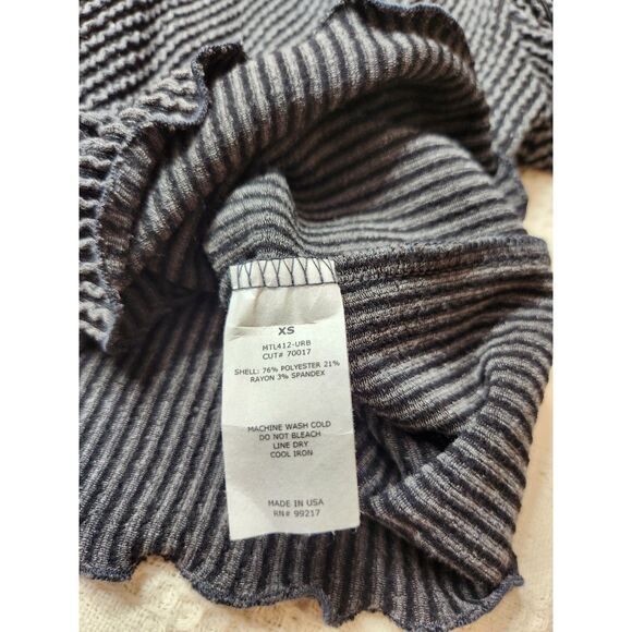 Vintage Ribbed Mock Neck Lettuce Hem Top XS Charcoal Gray Made in USA Y2K Knit - Picture 6 of 6